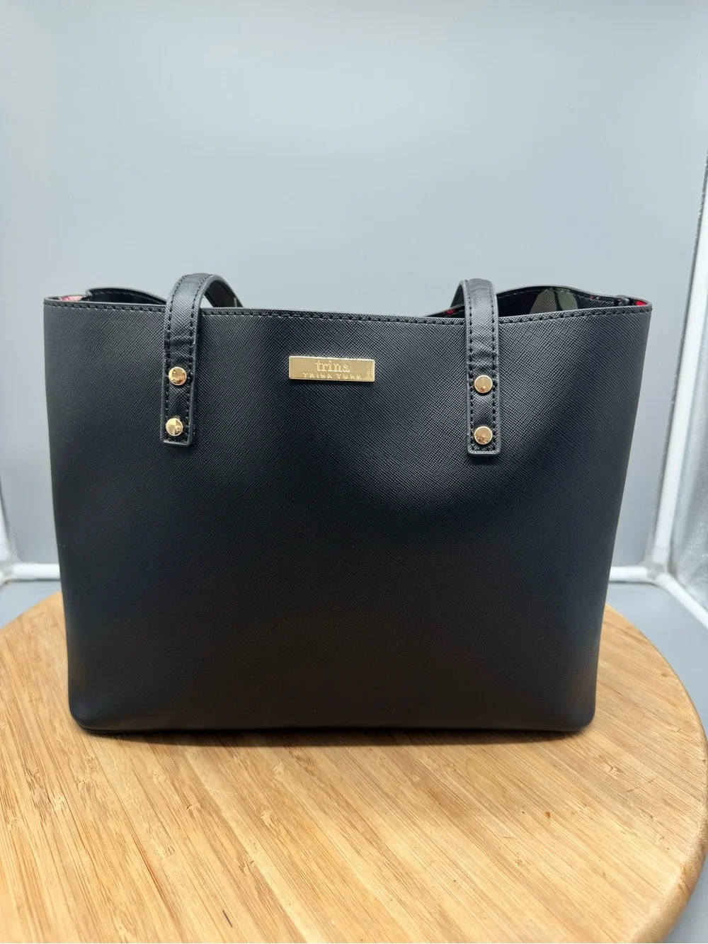 Trina Turk Black Structured‎ Tote Bag Gold Hardware Medium Shoulder Purse